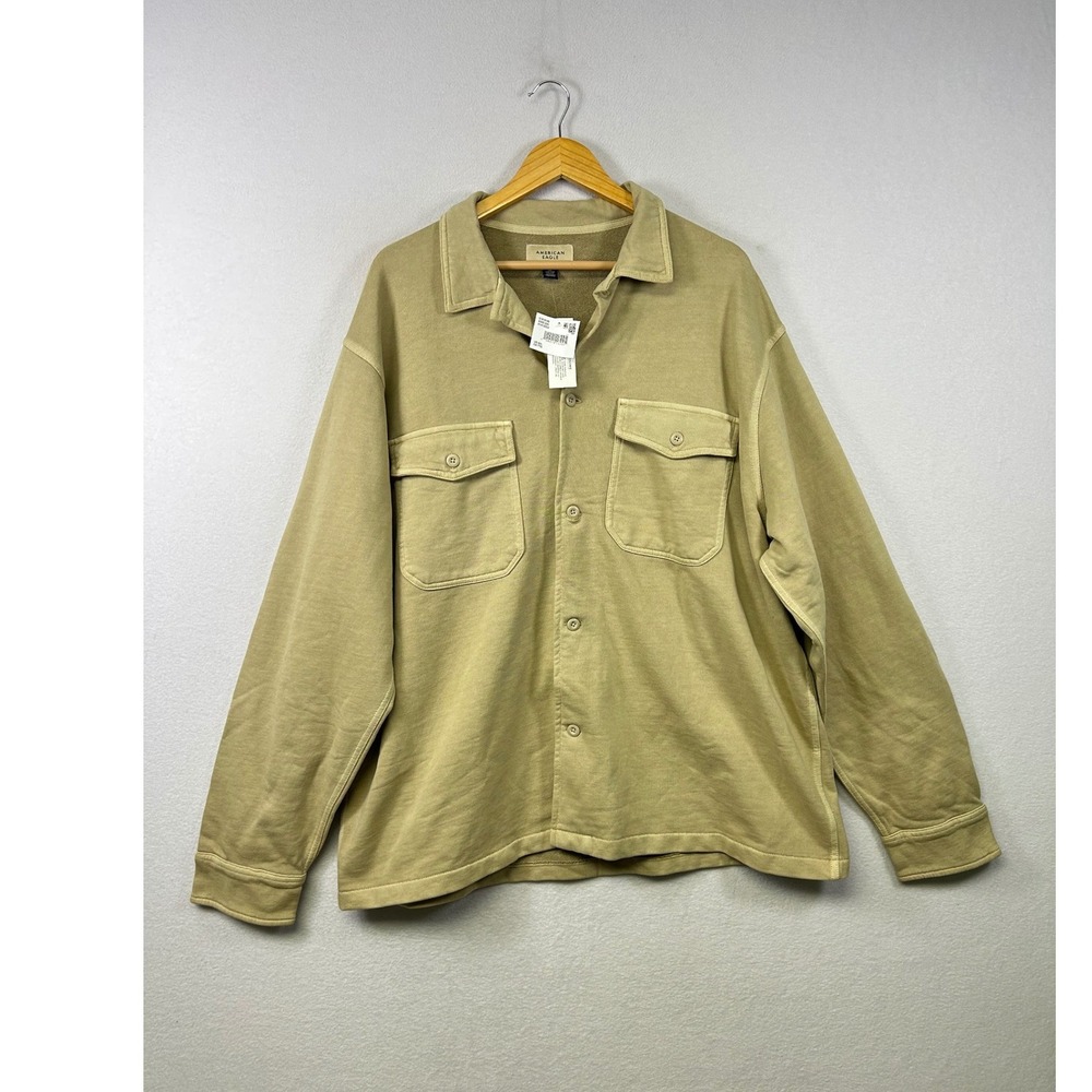 American Eagle Shirt Jacket Mens XXL Tan New Shacket Cotton French Terry Utility